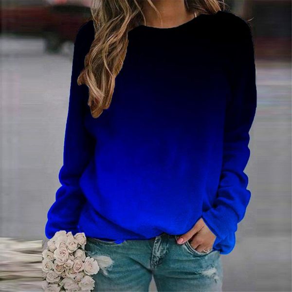 

women's blouses & shirts gradient color blouse women round neck long sleeve tunic casual loose for harajuku clothing 40#, White