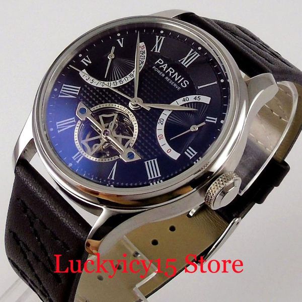 

black men watch self winding movement roman numbers leather band power reserve date function wristwatches, Slivery;brown