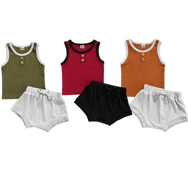

clothing sets 0-24m baby boys girls clothes set 2021 summer solid color sleeveless vest + shorts casual toddler outfits, White