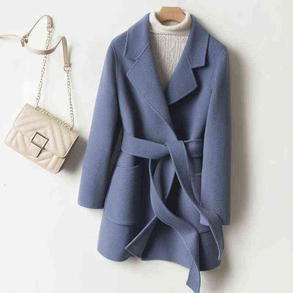 

2021 autumn and winter high-end woolen coat women's korean version foreign style fashion loose medium long windbreaker, Black