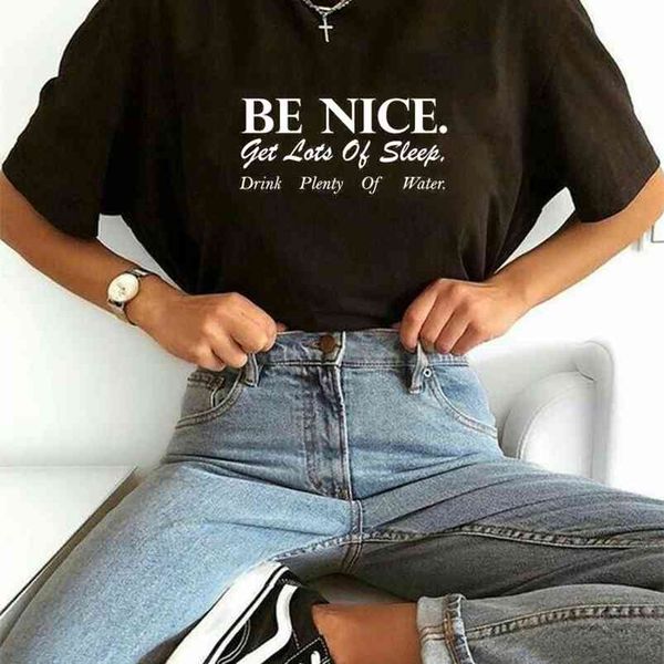 

women t shirt be nice inspirational quotes harajuku tumblr cute oversized t-shirt female grunge aesthetic graphic tee 210623, White
