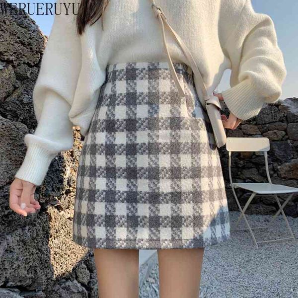 

werueruyu wool mini skirt women korean fashion gray brown and black high waist woolen skirts for women 210608
