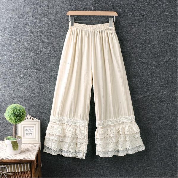 

unique spring lace patchwork women pants lacing wide leg vintage leggings, Black;white
