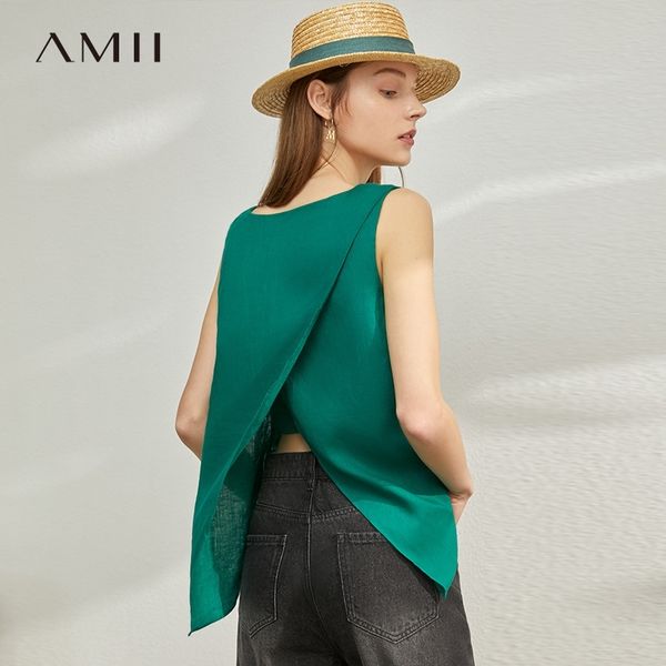 

amii minimalism spring summer chiffon loose women vest blouse causal oneck sleeveless solid female blouse 12070250 210319, Black