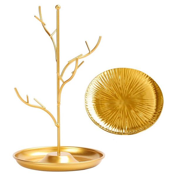 

jewelry pouches, bags 2 pcs display stand rack tree iron necklace earring holder bracelet fashion organizer golden, Pink;blue