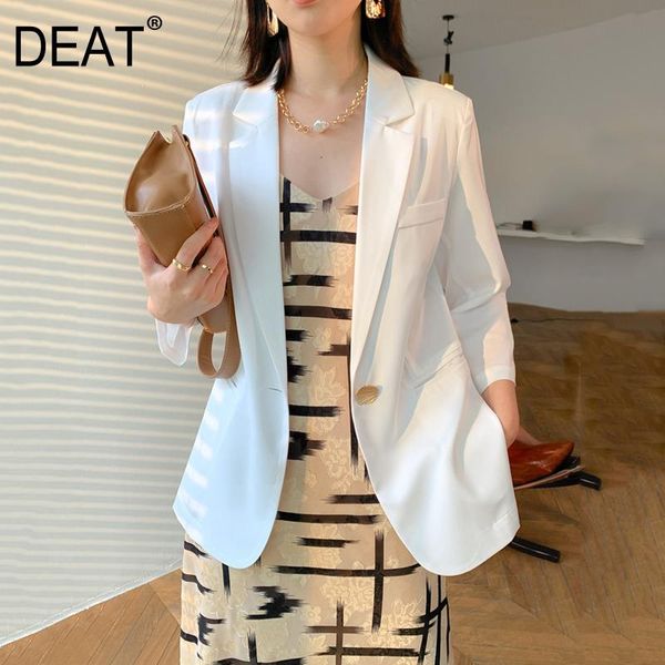

women's suits & blazers deat woman blazer jacket white solid notched collar seven sleeve loose thin single button office lady 2021 summ, White;black