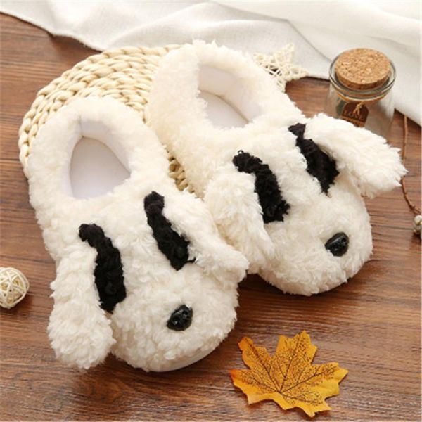 

cartoon dog women winter warm fur slippers 5d embroidery men boys girls house shoes home indoor bedroom, Black