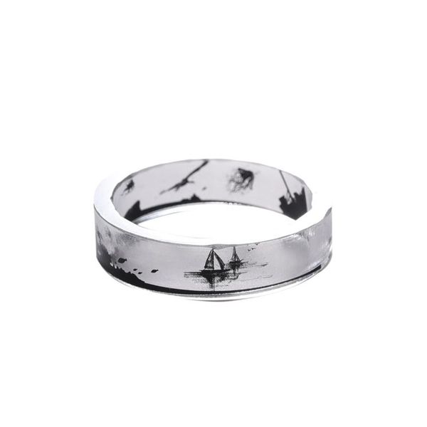

wedding rings handmade resin ring jewelry with transparent ink white and black sailboa scenery finger knukle for wommen, Slivery;golden