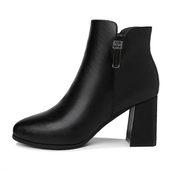 

dress shoes pointed thick heel short boots, side zipper solid color women's platform, Black