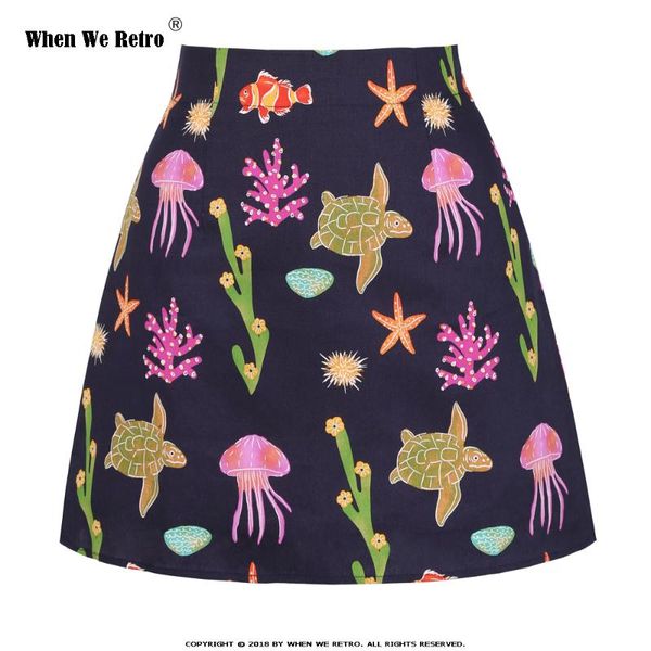 

retro summer women mini skirt ss0008 turtle starfish print clothes punk steampunk vintage ladies short skirts, Black