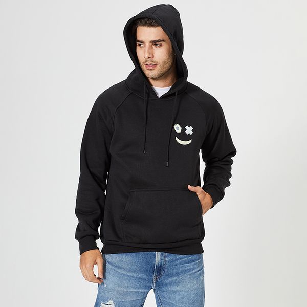 

men's hoodie long sleeve turtleneck round neck thick solid loose pockets drawstring pullover sweater jacket men's and women's, Black