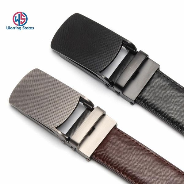 

[warring states] belt genuine leather belts for men, automatic alloy buckle men gifts, Black;brown
