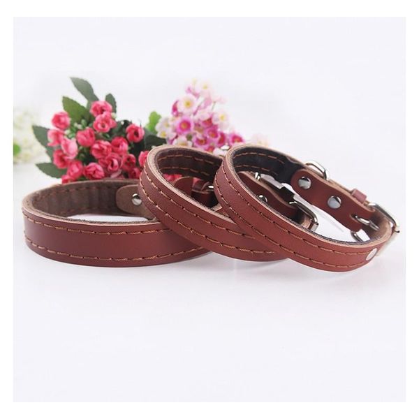 

brown leather pet dog collar s m l products genuine 11655 collars & leashes