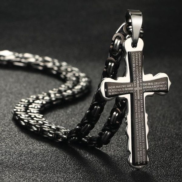 

pendant necklaces gothic spanish bible cross pendants stainless steel byzantine link chain men's metal jewelry boys gifts nc04, Silver