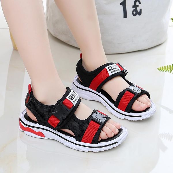 

summer girls boys sandals children soft sole beach anti-slip cozy cute kids sport shoes sneakers, Black;red