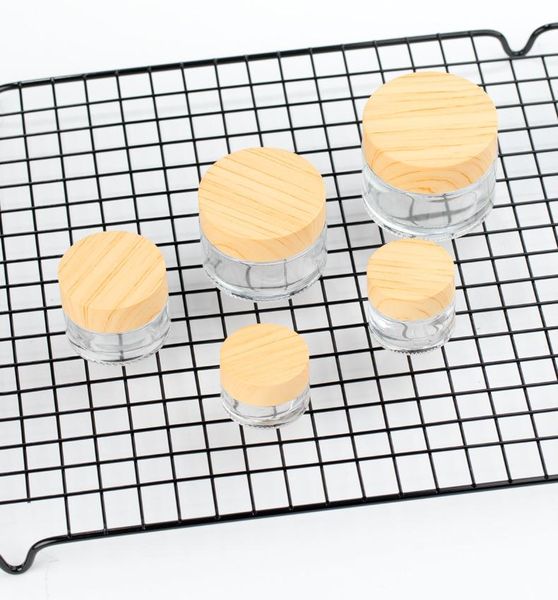 

2021 glass jar cream bottles round cosmetic jars hand face packing bottles 5g,10g,15g,30g,50g 100g,cream glass jars with wood grain cap