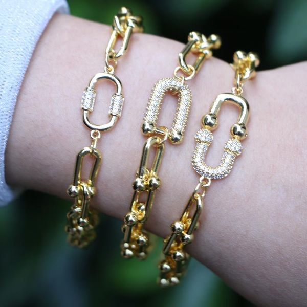 

link chain 5pcs gold thick bracelet for woman men crystal zircon connector chunky accessorieslink, Black