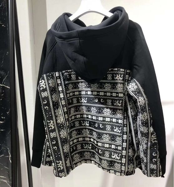 

sweater hooded sweatshirts 2021 autumn winter women vintage print patchwork drawstring waist long sleeve black casual outwear, White;black