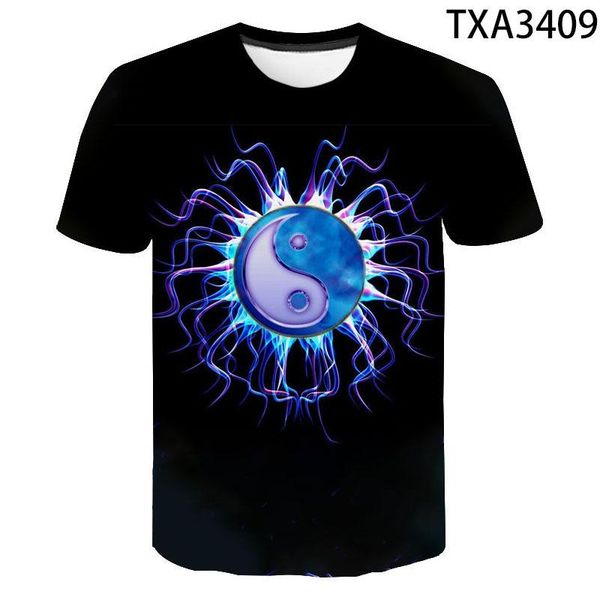 

men's t-shirts 2021 cool water fire t shirt 3d printed yin and yang gossip men women children summer t-shirt fashion boy girl kids tee, White;black