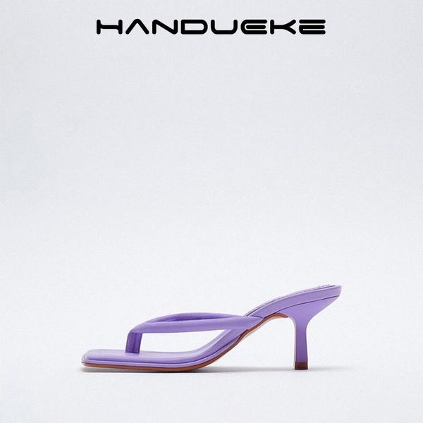 

slippers 2021 summer style square toe purple high-heeled stiletto flip-flops ladies casual outdoor sandals women, Black