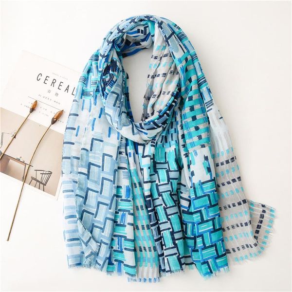 

scarves design brand winter women scarf geometric plaid print cotton hijabs for ladies shawls and wraps pashmina 2021 echarpe, Blue;gray