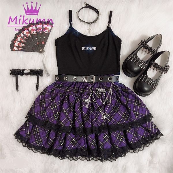 

japanese harajuku girls fashion punk plaid high waist pleated skirt gothic lolita cake mini skirt y2k women kawaii short skirts 210319, Black