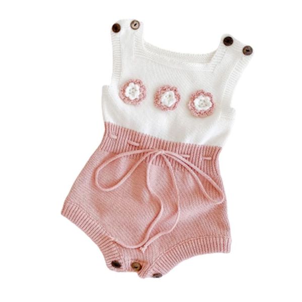 

jumpsuits baby knitted rompers born boys girls three flowers romper color matching sleeveless jumpsuit one-piece outfits clothes, Blue