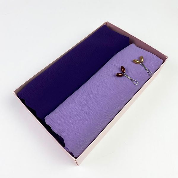 

scarves women's fashion 2pc/box hijab heavy chiffon scarf wrap solid color shawls headband muslim hijabs headscarf customize gift box, Blue;gray