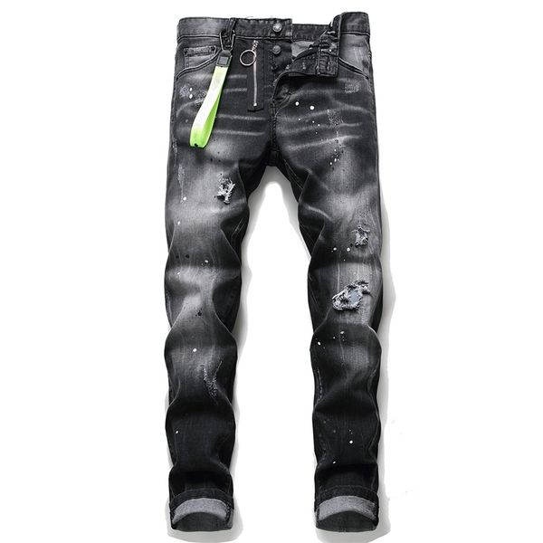 

dsqsabcd 2 european italy men dsq brand jeans pants men slim letter moto & biker black hole for 1056 211011, Blue