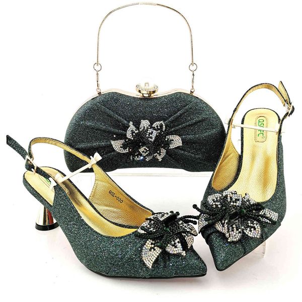 

handbag with pointed back empty high heels thick heel fashion sandals the same shoe bag, Black