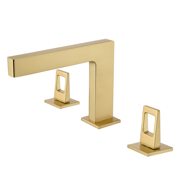 

luxury brushed gold brass bathroom sink faucet 3 hole 2 handle copper fashion design artistic bath mixer faucets