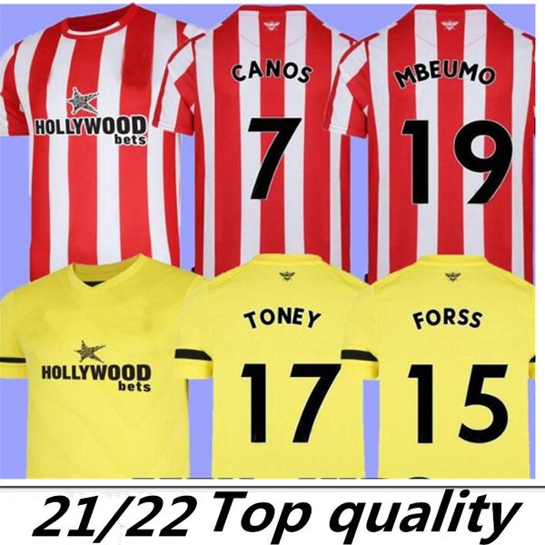 

fc brentford 21 soccer jerseys home away yellow fosu mbeumo toney dasilva forss canos camisetas 2021 2022 maillot de foot men kit football s, Black;yellow