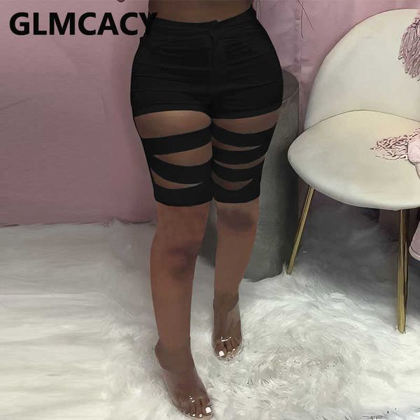 

women high waist ripped hole bodycon shorts 210702, Black;white