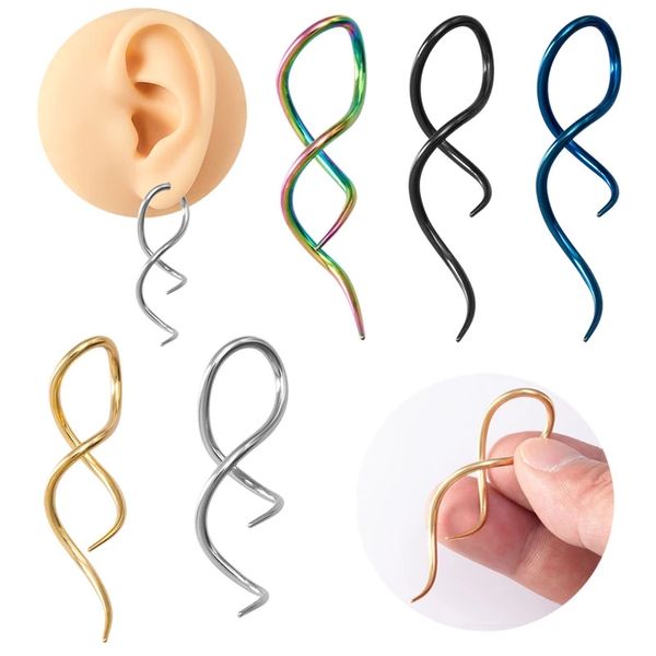 Twist Taper Hanging Loop Brinco Cirúrgico Aço Aço Pesos Gancho Hélice Trô Tregus Maca Expansível Piercing Corpo Jóias