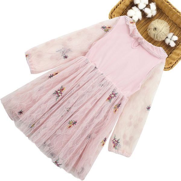 

teenage girls dress lace flower girls dresses long sleeve child dress flower embroidery girls clothing 6 8 10 12 14, Red;yellow