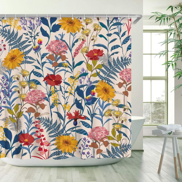 

shower curtain, floral shower curtains set with 12 hooks, waterproof fabric bathroom curtain, decorative watercolor multicolor