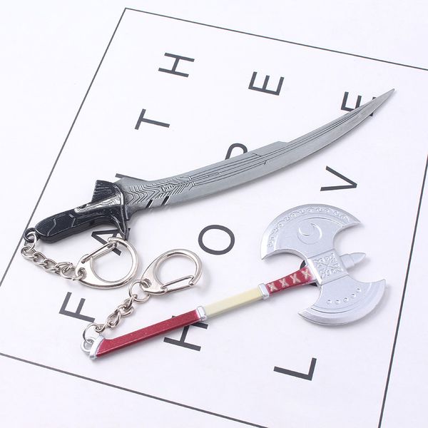 

10pcRJ Game God Of War Kratos Axe Long Knife Keychain Metal Weapon Model Dagger Bayonet Pendant Key Ring Car Jewelry Accessories