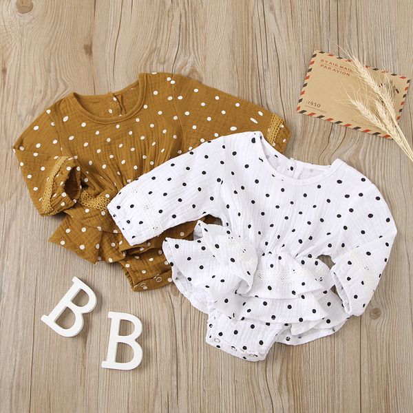 

2021 0-24m newborn baby girl playsuit dress spring summer boho dot print long sleeve ruffle tutu romper dress one piece, Blue