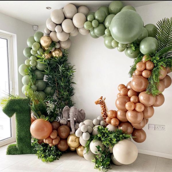 

153pcs green balloons garlands wild one birthday animals ballon jungle safari happy birthday party decor kids balon baby shower