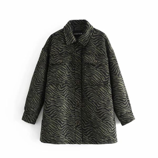 

women winter animal print warm lapel coat pockets female outerwear retro fashion chic overcoat 210531, Black