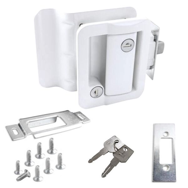 

white rv paddle entry door lock latch handle knob deadbolt camper trailer atv parts