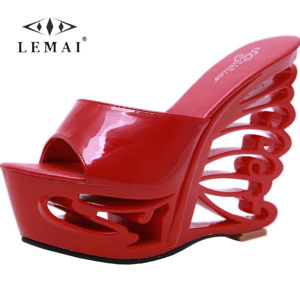 

dress shoes lemai summer women high heels sandals hollow party club platform peep toe 2021 for size 34-39, Black