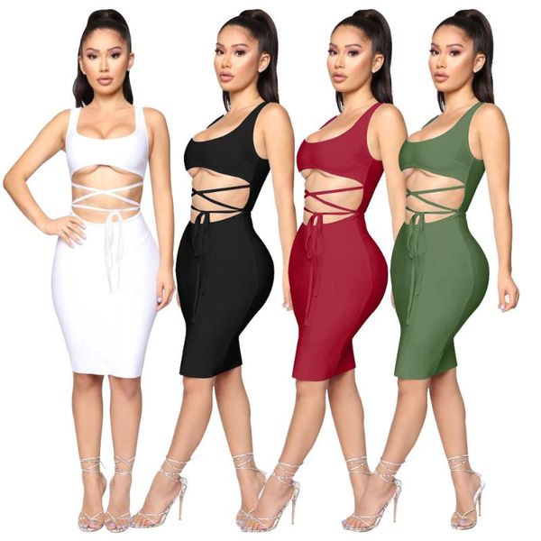

casual dresses 2021 summer fashion party nightclub belly button tight-fitting hip strap vest ladies dress spot, Black;gray