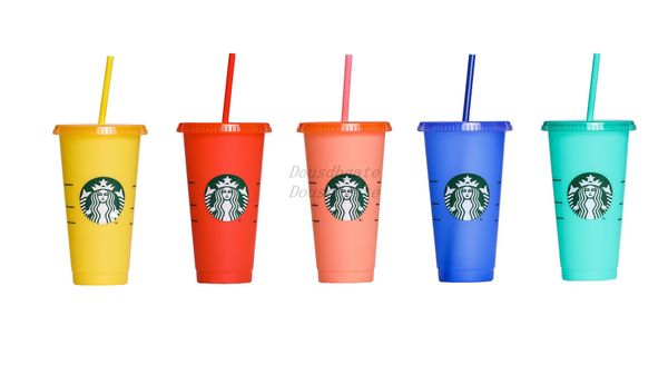 

24oz starbucks color changing tumblers mugs plastic drinking juice with lip and straw magic coffee cups 1