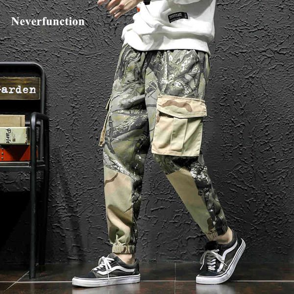 

pant men style multi-pocket camouflage casual fashions streetwear hip hop cotton male sweatpants plus size 5xl, Black