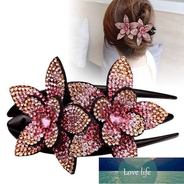 

double flower crystal hair claw rhinestone hairpin hollow acrylic duckbill hair clip barrette women clip hair accessories, Silver