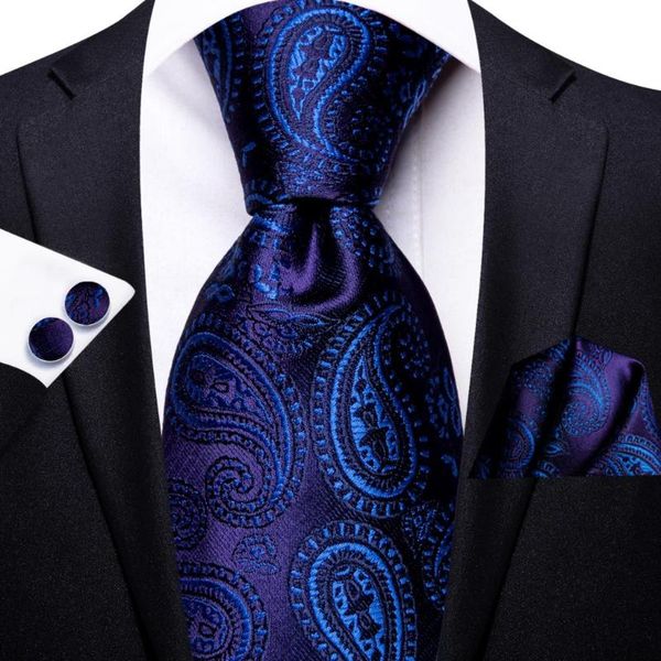 

bow ties navy blue paisley silk wedding tie for men handky cufflink mens necktie set fashion designer business party drop hi-tie, Black;gray