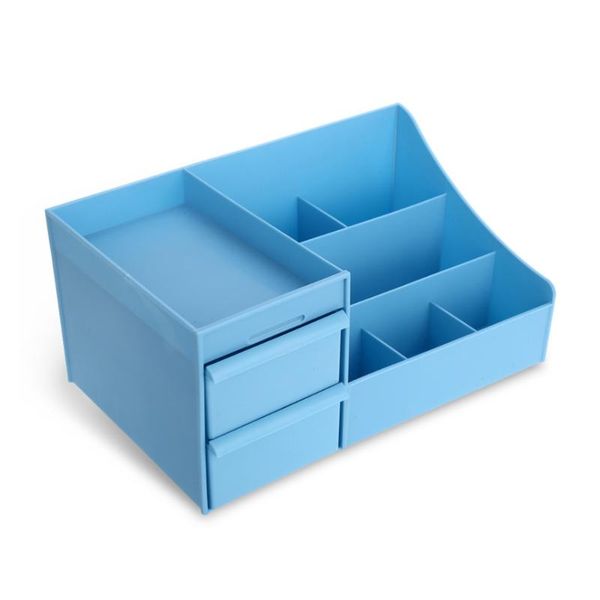 

large makeup organizer cosmetic storage display boxes with drawers (blue) & bins
