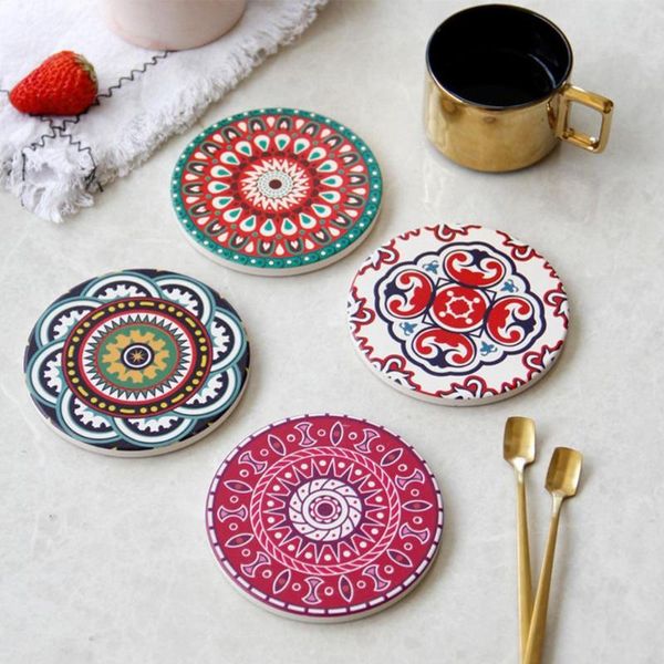 

mats & pads non-slip heat insulation ceramic printed adiabatic colorful cup mat bedroom