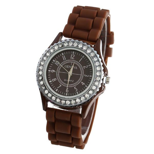 

gnova crystal geneva watch rhinestone women wristwatch casual silicone bling silicon wristwatches, Slivery;brown